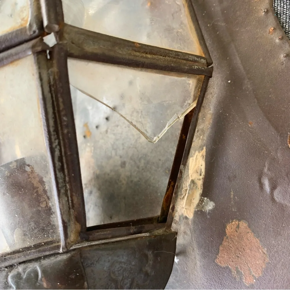 Vintage Tin Glass Rustic Wall Lantern Farmhouse